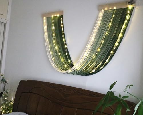 Macrame Fairy Lights Battery Operated with Remote,Large Macrame Wall Hanging with 20ft 100 LED String Lights,Green Gradient Warm White Light for Living Room,Bedroom,Christmas,Holiday Deco - color: Green-Warm White