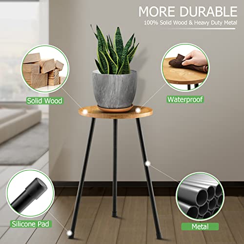 KINNARY Tall Plant Stand, Mid Century Wood Indoor Plant Stand Plant Table for Flower Pots, Metal Plant Holder, Modern Home Decor Small Round Side End Table (11.8"x20") - color: Light wood 11.8"x20"