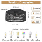 Rattan Light Fixtures Ceiling Mount,4-Lights Boho Flush Mount Ceiling Light with Hand-Woven Shade, 18''Rattan Farmhouse Chandelier for Hallway Bedroom Kitchen Farmhouse Foyer Entryway (Black) - color: Black, size: Large