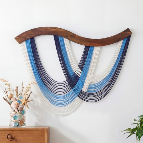 Mindsoft Navy Blue Macrame Wall Hanging Dip Dyed Yarn Wall Art, Boho Decor Handmade Cotton Rope Tapestry for Bedroom, Living Room, Nursery, 31.5 x 23.6 Inch - color: Navy Blue