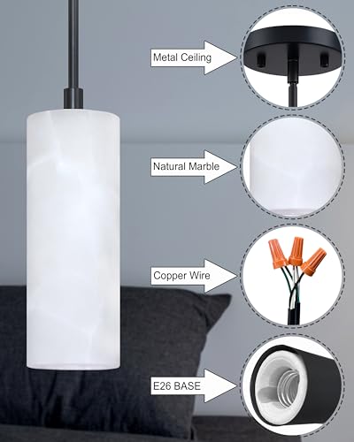 3 Pack 1 Light Hanging Natural Polyhedral Alabaster Marble Pendant Ceiling Light Fixture,Modern Industrial Farmhouse Kitchen Island Light Black Finish Over Sink Restaurant bar Corridor - color: Black 3.6" Polyhedral Marble, size: 3 Pack