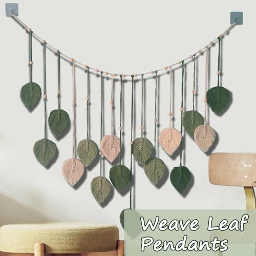 Winmist Glimpse Large Boho Macrame Wall Hanging-Leaf Tapestry Decor for Bedroom,Handcrafted Green Nature-Inspired Wall Art,Refreshing Space Background