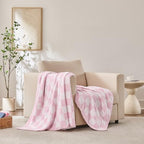 Checkered Throw Blanket, Pink Soft Cozy Fluffy Knitted Throw Blankets for Couch, Sofa, Bed, Chair, Warm Fuzzy Travel Picnic Lightweight Plaid Blanket, 50x70 inches - color: Pink, size: 50×70 Inch