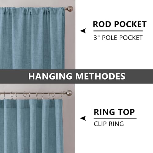 Tollpiz Short Linen Tier Curtains Rod Pocket Semi Sheer Half Kitchen Curtain Burlap Light Filtering Thick Linen Drapes for Bathroom, 30 x 24 inches Long, Dusty Blue, Set of 2 Panels - color: Dusty Blue, size: 30"W x 24"L (Pack of 2)