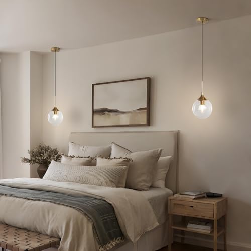 KCO Lighting Clear Globe Pendant Lights Kitchen Island Bubble Glass Pendant Lighting Gold Hanging Light Fixture Mid Century Modern Hanging Lamp for Living Room Dining Room - color: Clear