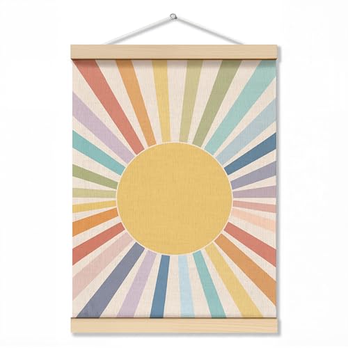 ZNGFON Boho Sun Poster Hanger Frame 12x16, Bohemian Sunshine Canvas Wall Art Posters with Wooden Frames, Abstract Minimalist Wall Hanging Room Door Decor Decorations for Bedroom Living Room A2 - color: Decor 04