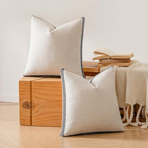 a moment Loop Yarn Linen-Like Pillow Cover Natural Soft Decorative Throw Pillow Case Farmhouse 20x20 Inch, Bohemian Textured Cushion Cover for Sofa Bed, Wrinkle-Resistant Home Decor Grey - color: Grey, size: 20" x 20" (Pack of 2)