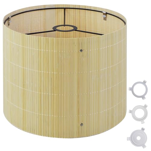 Bamboo Lamp Shade With Tropical Plants Chandelier Covers, Bohemian Farmhouse Drum Lamp Shade for Table Lamp Floor Lamp, Rustic Rattan Light Fixture for Bedroom Living Room (11.8x11.8x9 inch) - color: color7, size: 11.8*9