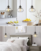 ELYONA 8 Inch Globe Pendant Light Bubble Glass Industrial Kitchen Island Hanging Pendant Light Fxiture Modern Hand Blown Seeded Glass for Farmhouse Dining Room Bar Bedroom Living Room Black - color: Black