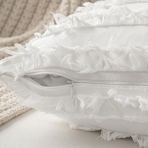 MIULEE Set of 2 Decorative Boho Throw Pillow Covers Spring Linen Striped Jacquard Pattern Cushion Covers for Sofa Couch Living Room Bedroom 16x16 Inch White - color: White, size: 16" x 16" (Pack of 2)