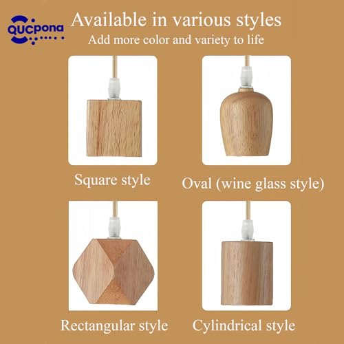 Wooden Lamp Base and Canopy 2-Pack, Modern Geometric & Cylinder Pendant Light Holder with Golden Cord, E26/E27 Socket, Ceiling Fixture Not Included (Square)