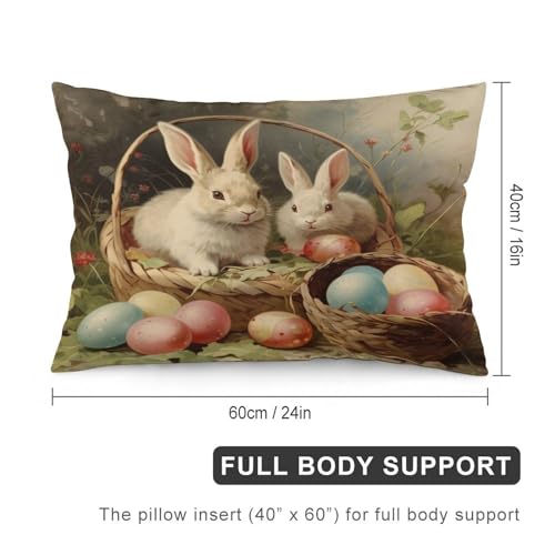 Pillow Protector Vintage Easter Bunnies Eggs Throw Pillow Case Cushion Cover 16 "x24 Happy Easter Rabbit Spring Flower Holiday Cute Throw Pillows Zipper Pillowcase for Bedroom Living Room - color: Pattern-6, size: 24" x 16" (Pack of 1)