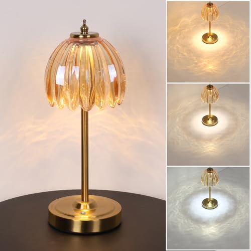 Shenmoyl Tulip Table Lamp with 5000mAh Battery & Touch Control, Cordless Table Lamp with 3 Colors, Dimmable Rechargeable Table Lamps for Bedroom, Nightstands, Living Room, Entryways (Amber Tulip) - color: Amber Tulip, size: 1 Pack