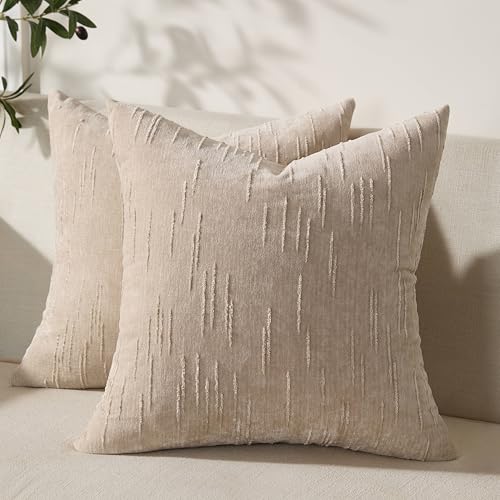 Set of 2 Summer Decorative Throw Pillow Cover 16x16, Solid Farmhouse Neutral Cushion Covers with Hidden Zipper, Soft Textured Throw Pillows for Bedroom Living Room Couch, Khaki - color: Khaki, size: 16" x 16" (Pack of 2)