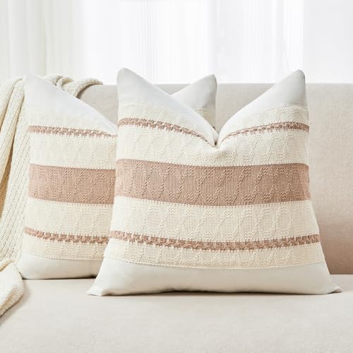 Throw Pillow Covers Set of 2 12x20 Inch Boho Pillow Covers, Soft Lumbar Neutral Cotton Decorative Case for Couch Sofa Bed Living Room, Home Modern Woven Farmhouse Cute Decor - color: Neutral, size: 20" x 12" (Pack of 2)