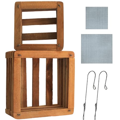 Set of 2 Wooden Orchid Baskets with Hangers, Hanging Vanda Baskets for Outside - size: Set of 2