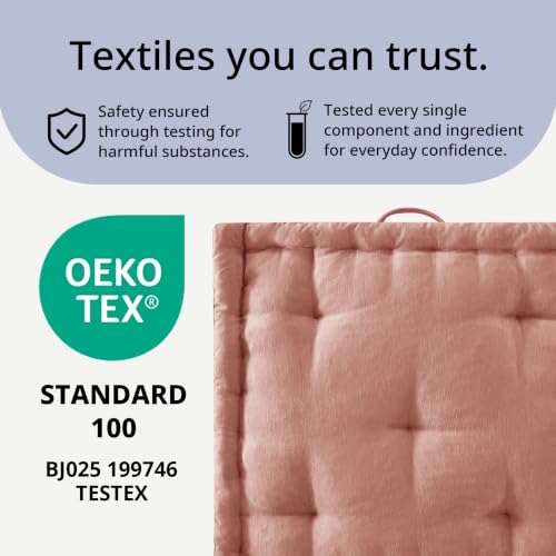 Intelligent Design Floor Pillow - Shredded Foam Filled Meditation & Yoga Cushion, Chenille Tufted, Handsewn Scalloped Edge, Oeko-TEX Certified, Azza, 24" x 24" x 5" Dusty Peach - color: Dusty Peach, size: 24"W x 24"L x 5"H