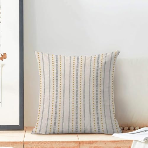 Boho Mid Century Pillow Covers 18x18 Inch Set of 2, Abstract Yellow Love Heart Decorative Throw Pillowcase Boho Stripe Outdoor Farmhouse Cushion Cover for Sofa Couch Bed Living Room Decor - color: Icv 1, size: 18" x 18" (Pack of 2)