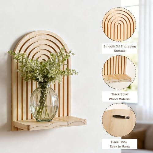 Artilady 2 Pack Boho Wood Wall Hanging Shelf - Handmade Rainbow Arch Floating Shelves Trinket Storage Rack Modern Wall Decor for Bedroom Living Room Nursery Bathroom - color: 1 Burlywood