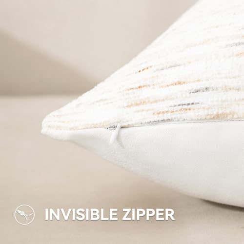 Boho Pillow Covers 18x18 Set of 2 Geometric & Striped Pillow Covers-Hand-Tufted Textured Pillowcases-Farmhouse Linen Decorative Throw Pillows for Sofa, Couch, Bed, Chair, Living Room, White - color: Gray