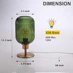Mid Century Glass Table Lamp,Dimmable Desk Lamp,LED Bulb Included,Timer Build-In,Green Ribbed Glass - color: Green Ribbed, size: Timer