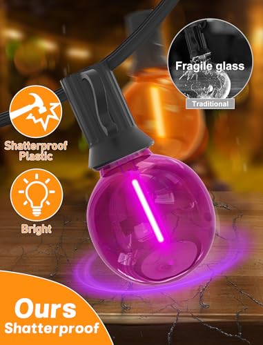 SUNSGNE G40 LED Outdoor Halloween String Lights 25FT Globe String Lights with 27 LED Shatterproof Clear Orange Purple Lights(2 Spare) for Patio Balcony Backyard Pergola Decor - color: Orange Purple, size: 25FT