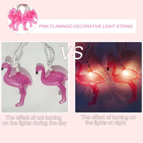 8.5Ft Pink Flamingo Outdoor String Lights, 9ft Summer Patio LED String Lights, Bedroom Birthday Wedding Holiday Summer Theme Outdoor Cute Party Lights, Tropical Party Decoration, Flamingo Decoration - style: Flamingo