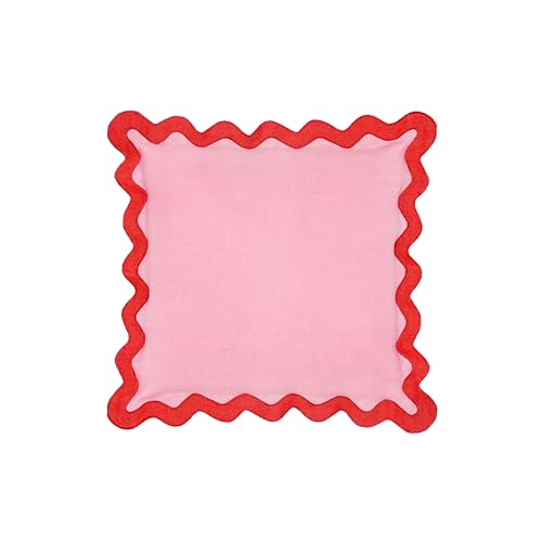 Tov Furniture Scalloped Edge Rust and Pink Linen Throw Pillow - color: Rust, Pink
