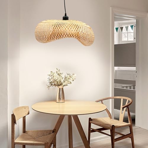 TFCFL 15Inch Bamboo Chandelier, Rattan Pendant Lamp Shade Ceiling Lighting Weave Bamboo Rattan E26 Hanging Light Fixture Hollow Lampshade Pendant Light for Dining Room Restaurant (Bulbs Not Included) - size: 24 Inch, Style A