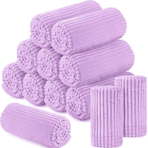 Buryeah 12 Pcs Flannel Throw Blanket Bulk 50 x 60 in Sleepover Blanket Outdoor Wedding Throw Lightweight, Oeko-tex Standard 100 Certified for Sofa Homeless Gifts (Lavender Purple) - color: Lavender Purple