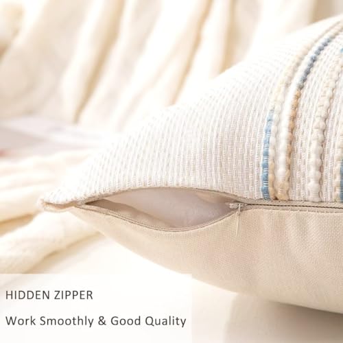 Boho Throw Pillow Covers 18x18 Set of 2 Farmhouse Decorative Cushion Case Striped Square Pillows Cover Chenille Pillow Cases Accent Neutral Pillowcase for Sofa Couch Bed,Yellow-Blue - color: Yellow-blue Stripe