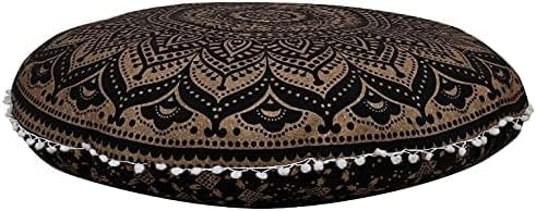 32" Ombre Mandala Floor Pillow Mediation Cushion Seating Throw Hippie Decorative Bohemian Ottoman Poufs Pom Pom Pillow Cases Boho Indian Pillow Sham