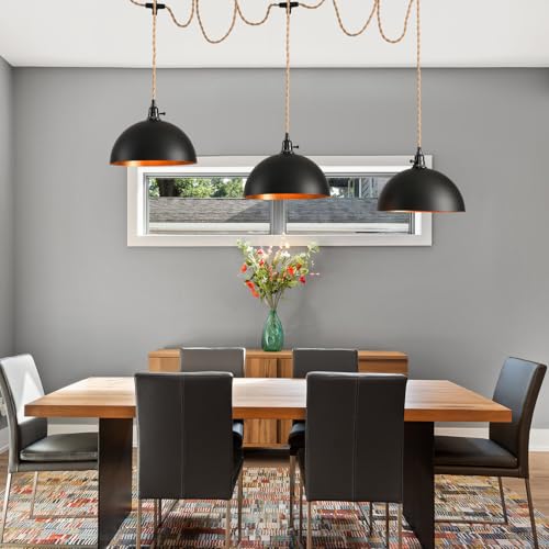 3-Light Hanging Light with Plug in Cord,Plug in Pendant Light 22ft Hemp Rope Pendant Lighting Vintage 3-Light Hanging Lamp Fixtures for Kitchen Island Living Room Bedroom - color: 3 Light 11.8IN Pendant Light
