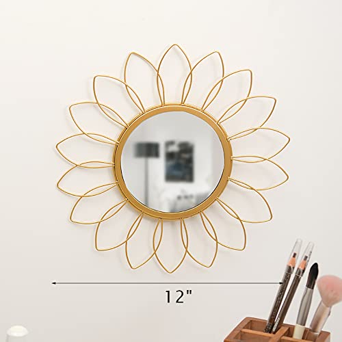Gold Mirrors for Wall - Metal Sunburst Wall Mirror Room Decor & Home Decor, Boho Mirror Wall Decor Gifts for Women & Moms (Small, Flower) - color: Flower, size: 12"L x 2"W