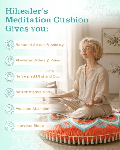 Hihealer Meditation Cushion, Large Velvet Floor Pillow for Yoga, Meditation & Mindfulness, Supportive Memory Foam Bolster (Orange) - color: Orange
