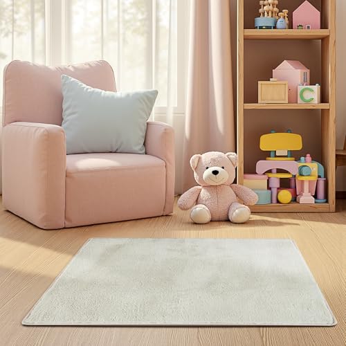 jinchan Solid Plush Area Rug 2x3 Performance Shaggy Washable Rug Indoor Entryway Doormat Soft Modern Faux Wool Cozy Non Slip Carpet for Living Room Kid Room Bedroom Nursery Ivory - color: Solid Ivory, size: 2' x 3' (Rectangular)
