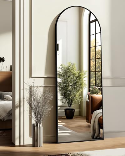 TRAHOME Arched Full Length Mirror, 56"x15" Standing Body Mirror for Wall, with Aluminum Alloy Frame for Bedroom, Living Room, Dressing Room(Black) - color: Matte Black, size: 56"L x 15"W