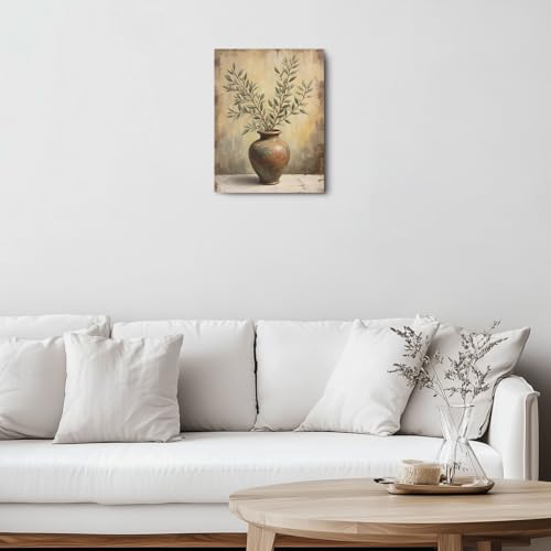 Vintage Vase Canvas Wall Art, Vintage Leaf Wall Decor Framed Prints for Home Living Room Corridor Kitchen Apartment Decor, Modern Rustic Plant Artwork, Housewarming Gifts 11.5x15 Inch - color: Multi 1374