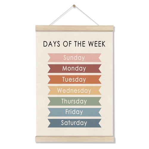 Days of the Week Poster Hanger Frame 16x12 Inch, Educational Posters for Toddler Kids, Days of the Week Learning Wall Art for Preschool Classroom, Homeschool Decor, Preschool Classroom Decor - color: Off-White A03