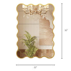 Kelly Miller 22x32 Inch Gold Scalloped Mirror, Large Rectangular Wavy Edge Bathroom Vanity Wall Mirror Decorative for Bedroom Living Room Entryway Fireplace Mantle - size: 32"L x 22"W