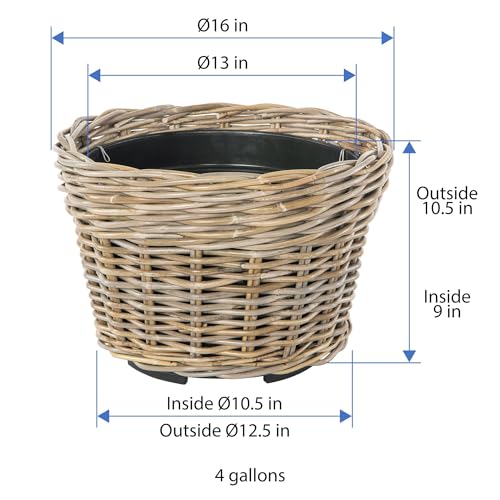 Kouboo Rattan Planter Basket with Plastic Pots Planters Flower Pots Decorative Fall planters for Front Porch Whiskey Barrel Basket Indoor Outdoor Plant Pots Small - size: Small
