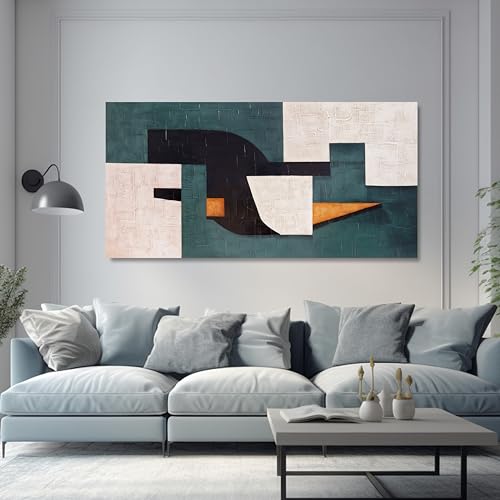 Abstract Wall Art Aesthetic Boho Wall Decor Neutral Abstract Wall Art Blue-Green Geometric Patterns Abstract Framed Artwork for Living Room Bedroom Office 20" X 40" - color: Green, white, black, size: 40"L x 20"W