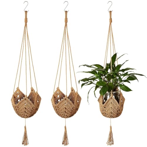 Shappy 3 Pack Boho Macrame Plant Hanger, Large Hanging Planter Plant Holder Pot Hanger Hanging Basket Wall Planters, Plants Lover Gift for Indoor Garden (Classic,Brown) - color: Brown, size: Classic