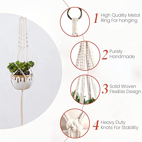 feedee Macrame Plant Hangers Indoor Macrame Hanging Planters for Indoor Plants, 6 Pack Hanging Plant Holders Indoor Hanging, Macromay Plant Hangers for Indoor Plant Hanger, Outdoor Flower Pots Holder - color: Ivory, size: Pack of 6