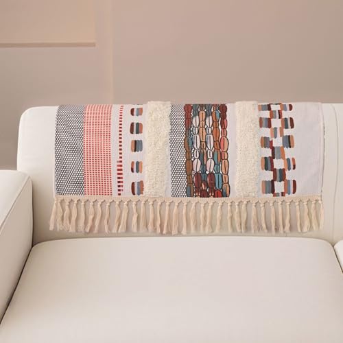 VClife Dog Boho Couch Cover, Washable Furniture Protector, 35.4 x 35.4 in | Tufted Tassel Sofa Cover, Non Slip Woven Geometric Sofa Slipcover, Multi-Size Universal Throw Cover For Couch, Pet Friendly - color: 02# Pink Grid, size: 35.4" x 35.4"