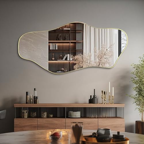 Irregular Wall Mirror, 51.1"x23.6" Asymmetrical Frameless Mirrors, Large Modern Organic Shaped Mirror for Living Room Bedroom Hallway Entryway, Horizontal or Vertical Hanging - color: Gold, size: 51.1"L x 23.6"W