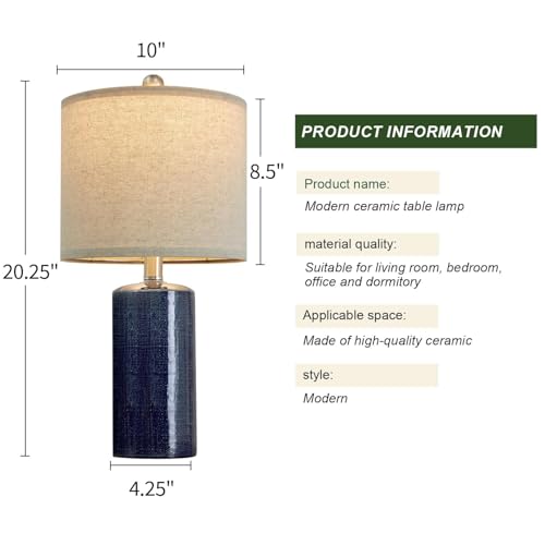 G-SAFAVA 20.25" Small Table Lamps Set of 2 Modern Ceramic Lamps for Living Room Farmhouse Bedside Lamps Boho for Night Stands Bedroom Lamps Side Table Lamps End Table Lamps, Blue - color: Blue