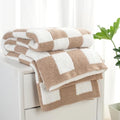 Carriediosa Checkered Throw Blanket 60" X 80" Twin, 400GSM Ultra Soft Microfiber Fuzzy Fluffy Reversible Cute Preppy Knitted Blankets Cozy Plush Fall Throws for Couch, Bed, Sofa, Taupe - color: Check - Taupe, size: 60" X 80"