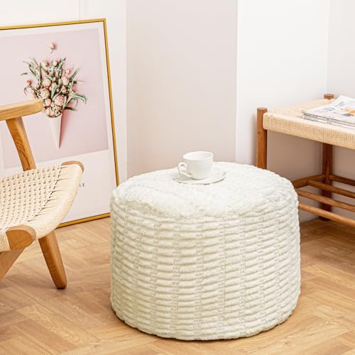 Poofieotto Handmade Unstuffed Ottoman Pouf Cover – Versatile Storage Footstool & Floor Pouf for Living Room, Bedroom, or Wedding Decor | 20" Diameter x 14" Height | Filler Not Included (Cream) - color: Cream