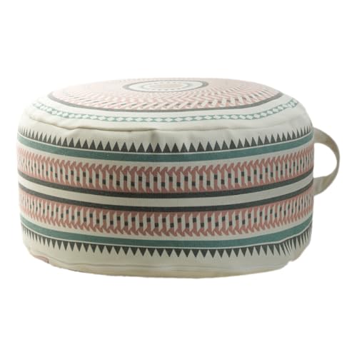 MOCOFO Round Geometric Pattern Pouf Cover with Zipper 18"x18"x8" Storage Canvas Ottoman Seat Footrest for Living Room Bedroom Kids Room Pastel Home Decor - color: Pink/Green